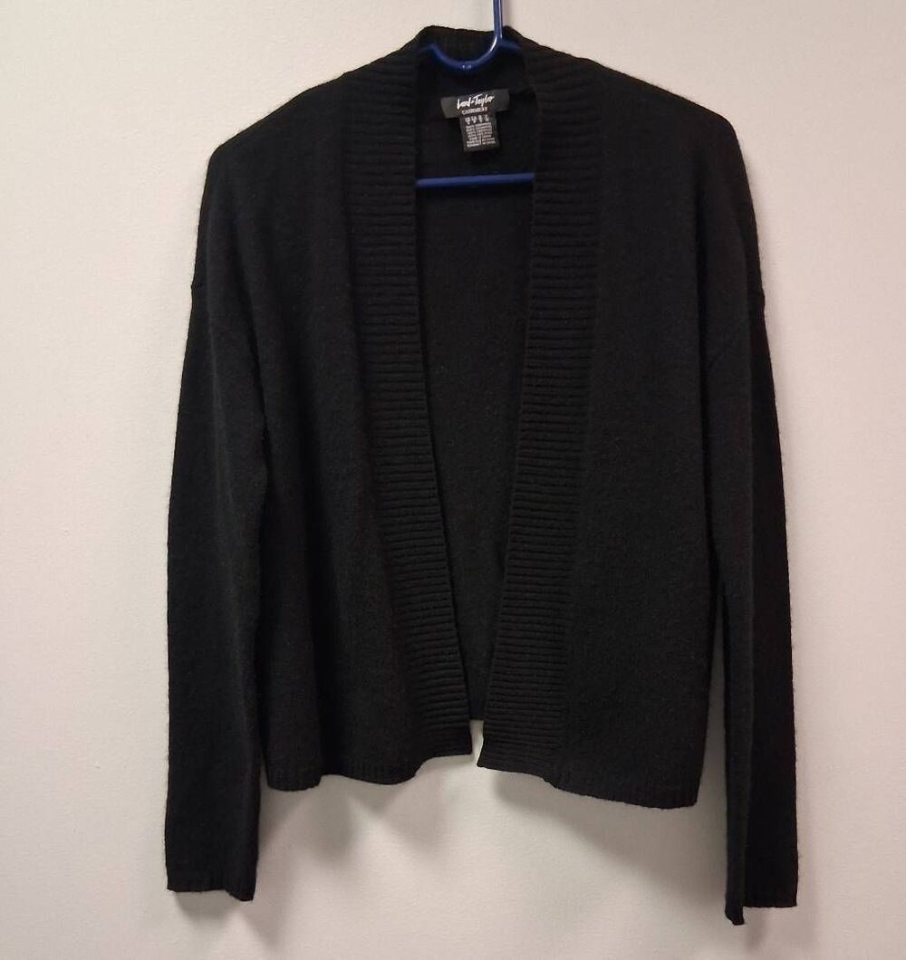 Lord and taylor womens small cardigan sweater black 100% cashmere lightweight